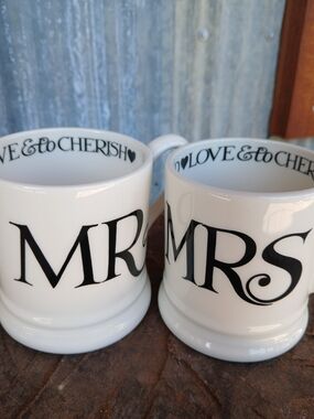 Black Toast Collection MR &MRS Mugs by Emma Bridgewater Pottery Handcrafted